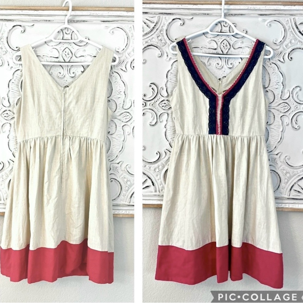 KNITTED DOVE CROCHET RICK RACK TRIM LINEN DRESS - Picture 2 of 3